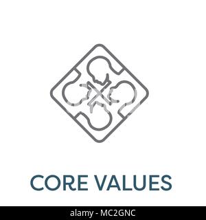 Core Values Outline Icon w person & collaborating / thinking ideas Stock Vector