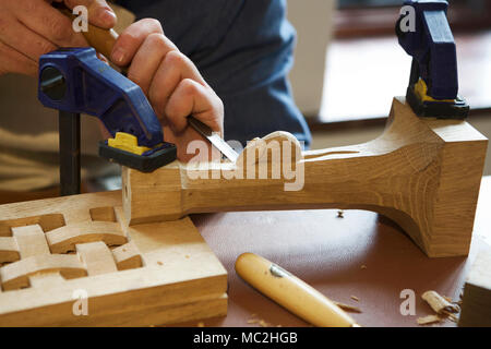 Wood work craftsmen: wood design caving. Stock Photo