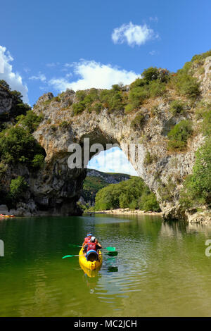 Canoeing to the natural stone arch of Pont d Arc in the Gorges de