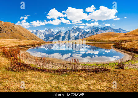 Fantastic lake Koruldi near Mestia in Svaneti region of Georgia Stock Photo