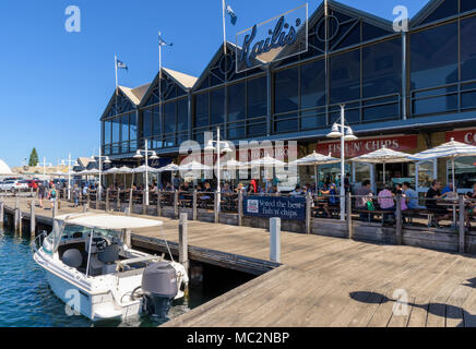 Kailis Bros seafood restaurant along the waterfront boardwalk at Fremantle Fishing Boat Harbour Fremantle, Western Australia, Australia Stock Photo