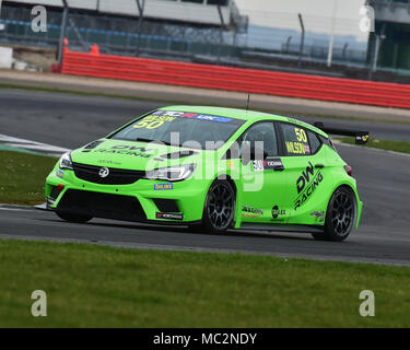 Silverstone, Towcester, Northamptonshire, England, Sunday 1st April 2018. Darelle Wilson, Vauxhall Astra TCR, in the inaugural TCR UK Race weekend. TC Stock Photo
