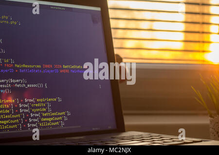 Black and white code background. javascript code on computer screen ...