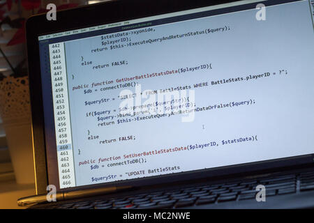 PHP back-end code. Computer programming source code. Abstract screen of web developer. Digital technology modern background. Code is created by mysel Stock Photo