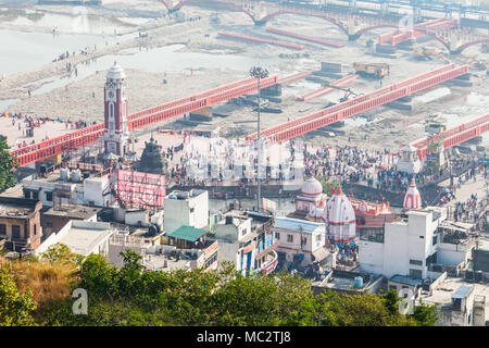 HARIDWAR, INDIA - NOVEMBER 13, 2015: Haridwar aerial panoramic view in the Uttarakhand state of India. Stock Photo