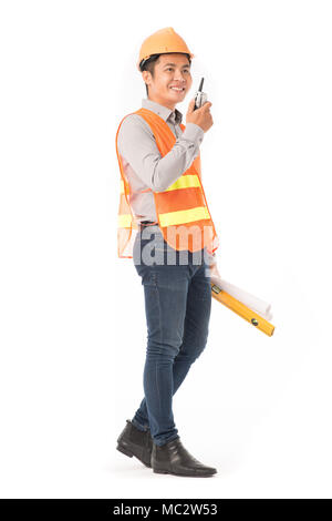 Construction worker in orange waistcoat Stock Photo