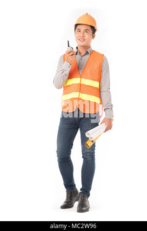 Construction worker in orange waistcoat Stock Photo
