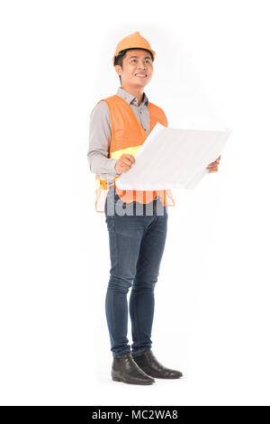 Construction worker in orange waistcoat Stock Photo
