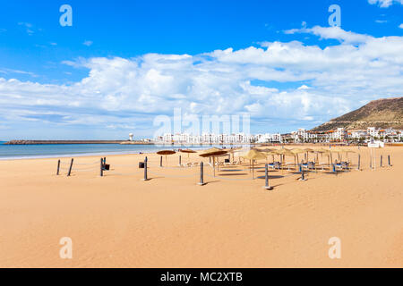 Agadir main beach in Agadir city, Morocco. Agadir is a major city in Morocco located on the shore of the Atlantic Ocean. Stock Photo