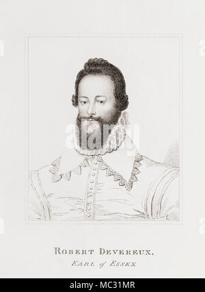 Robert Devereux, 2nd Earl of Essex, 1565-1601.  English nobleman and a favourite of Elizabeth I.  From Woodburn’s Gallery of Rare Portraits, published 1816. Stock Photo