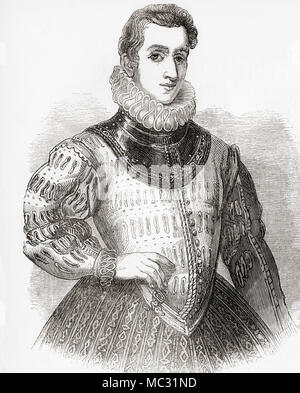 Sir Philip Sidney, 1554 – 1586.  English poet, courtier, scholar and soldier.  From Old England: A Pictorial Museum, published 1847. Stock Photo