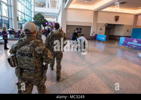 Homeland Security Investigations Secure Response Team provides security in and around Minneapolis, Minnesota during the week leading up to Super Bowl 52. This photos shows some of the SRT agents providing security around the Minneapolis Convention Center. Stock Photo