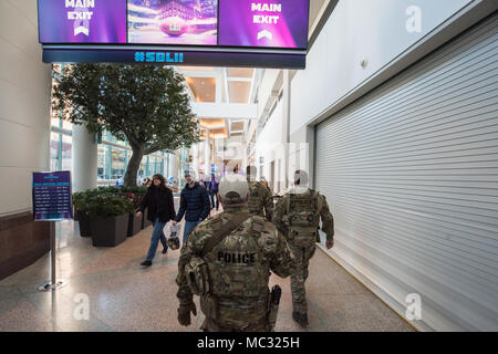 Homeland Security Investigations Secure Response Team provides security in and around Minneapolis, Minnesota during the week leading up to Super Bowl 52. This photos shows some of the SRT agents providing security around the Minneapolis Convention Center. Stock Photo