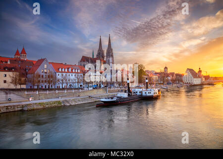 Regensburg. Cityscape image of Regensburg, Germany during spring sunset. Stock Photo