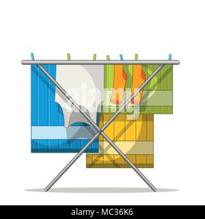 Clothes rack with laundry. Isolated on white background. Stock Vector