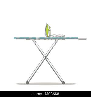 Ironing board with iron. Isolated on white background. Stock Vector
