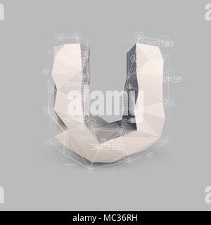 Capital latin letter U in low poly style. Stock Vector