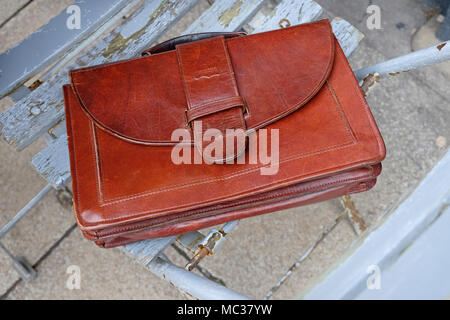 vintage brown leather briefcase Stock Photo