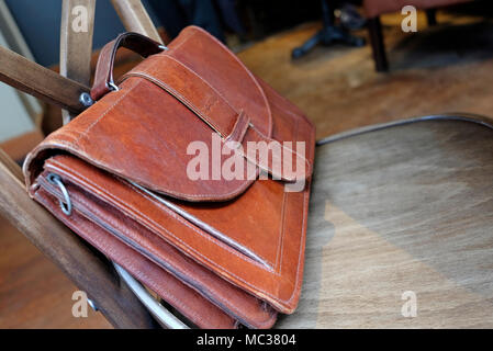 vintage brown leather briefcase Stock Photo