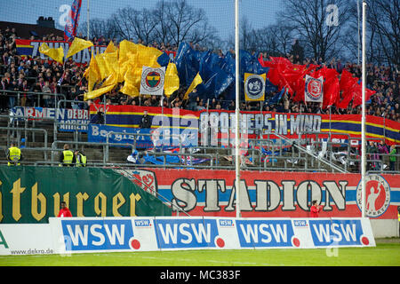 sports, football, Regional League West, 2017/2018, Wuppertaler SV vs Rot Weiss Essen 3:1, choreography of the Wuppertal football fans Stock Photo