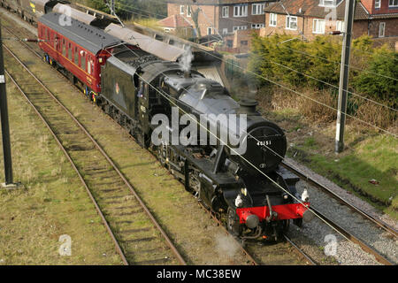 Preserved LMS Stanier class 8F steam locomotive no. 48151 at Holgate sidings, York, UK. Stock Photo