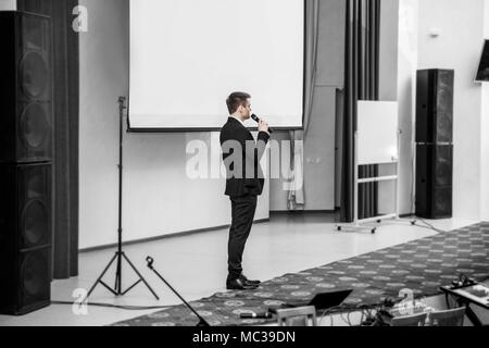 speaker at business conferences standing in front of the Board for business presentations Stock Photo