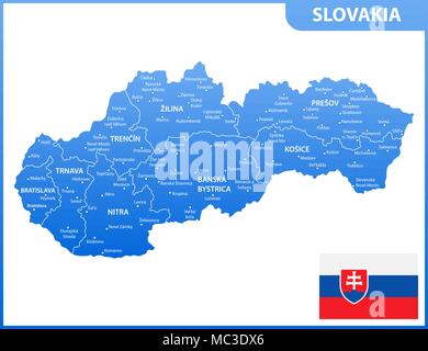 The detailed map of Slovakia with regions or states and cities, capitals. Administrative division Stock Vector