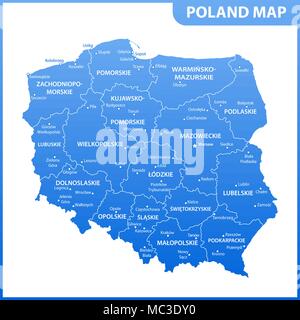 The detailed map of Poland with regions or states and cities, capitals. Administrative division Stock Vector