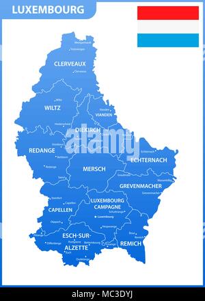 The detailed map of the Luxembourg with regions or states and cities, capitals. Administrative division Stock Vector