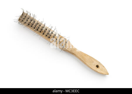 old and rusty wire brush, isolated on white Stock Photo
