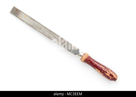 old rusty file with wood handle, isolated on white Stock Photo