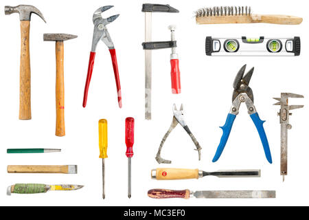 collection of old tools, isolated on white Stock Photo