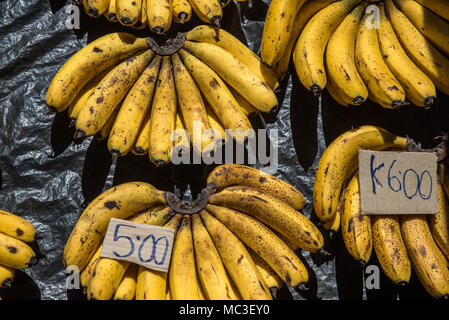 Bananas on display at the food market, Goroka, Eastern Highlands Province, Papua New Guinea Stock Photo