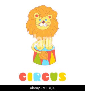 Funny lion sitting in a circus arena vector character isolated on the white background Stock Vector