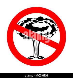 Stop war. Nuclear explosion is prohibited. Red prohibition sign ban Stock Vector