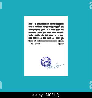 Document with stamp  seal and signature. Official office paper template. Signed contract Stock Vector