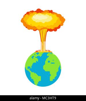 Nuclear explosion on planet earth. War in world. large red explosive chemical mushroom. Stock Vector