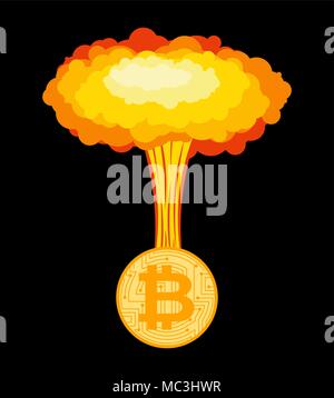 Bitcoin explosion. Big cloud of crypto currency. Stock Vector
