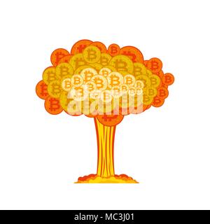 Bitcoin explosion. Big cloud of crypto currency. Stock Vector