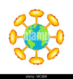 Nuclear explosion on planet earth. War in world. large red explosive chemical mushroom. Stock Vector