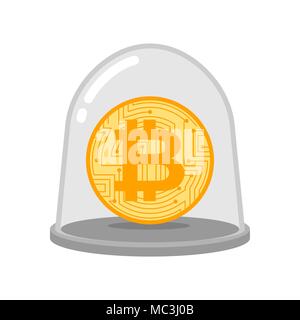 Bitcoin in glass bell. Laboratory studies of Crypto currency. Virtual money Stock Vector