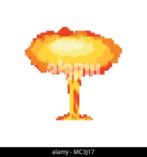 Nuclear explosion pixel art. large red explosive chemical mushroom 8bit Stock Vector
