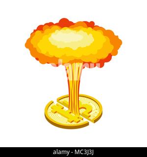 Bitcoin explosion. Big cloud of crypto currency. Stock Vector