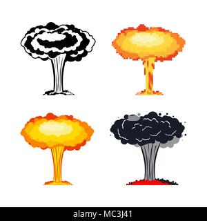 Nuclear explosion set. War. large red explosive chemical mushroom. Stock Vector