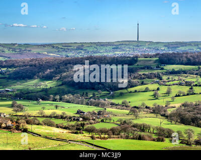 Emley Moor TV Transmitter from Castle Hill near Huddersfield West Yorkshire England Stock Photo