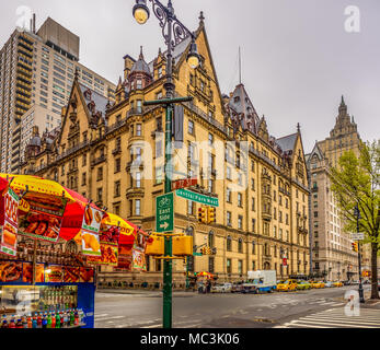 Corner of 72nd Street and Central Park West, New york City - with the Dakota Building in rhe background. Stock Photo