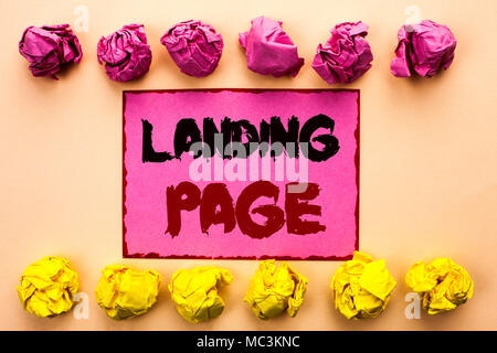 Word writing text Landing Page. Business concept for Website accessed by clicking a link on another web page written Pink Sticky Note Paper the plain  Stock Photo