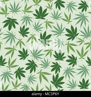 Hemp seamless pattern background with different leaves, herbal medicine and cannabis concept Stock Vector