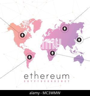 Ethereum vector illustration. Blockchain technology cryptocurrency trading. Stock Vector