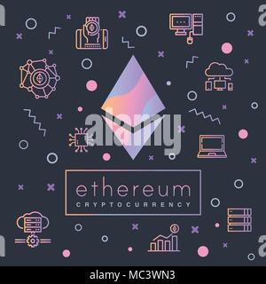 Ethereum vector illustration. Blockchain technology cryptocurrency trading. Stock Vector